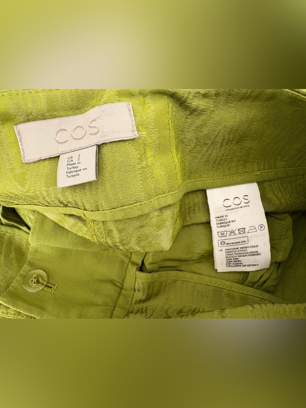 NWOT - COS Moire-Pattern Trousers in Green - Size 2 - Picture 9 of 9